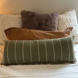 Green Striped Long Throw Pillow